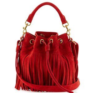 Saint Laurent Emmanuelle Small Fringe Bucket Bag, Red